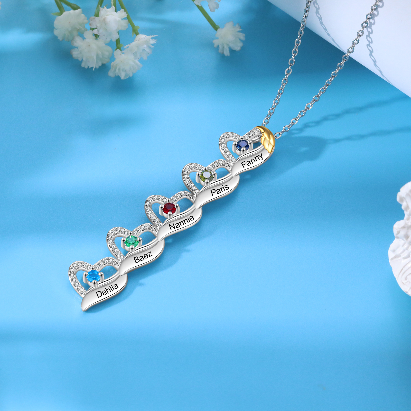 Collier cœur et aile 5 Prénom Personnalisé avec pierre de naissance Collier Personnalisé Femme | Jessemade