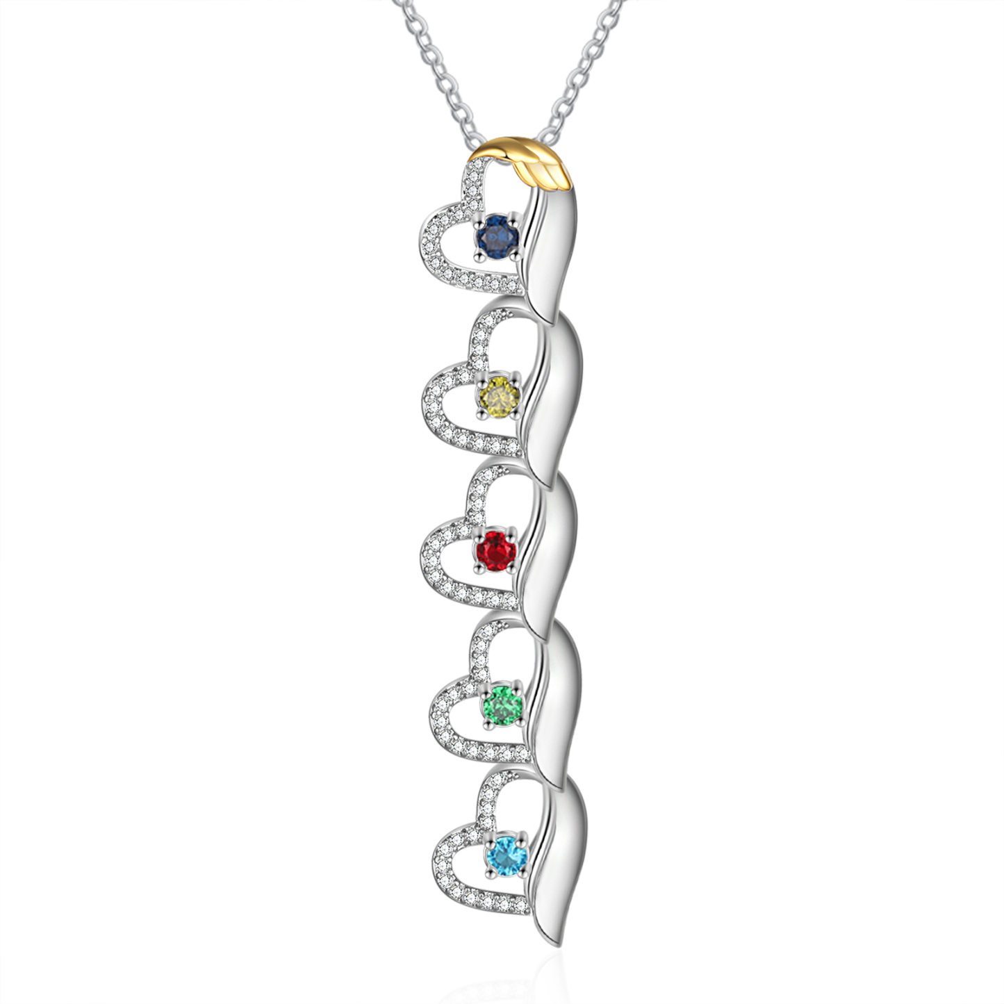 Collier cœur et aile 5 Prénom Personnalisé avec pierre de naissance Collier Personnalisé Femme | Jessemade