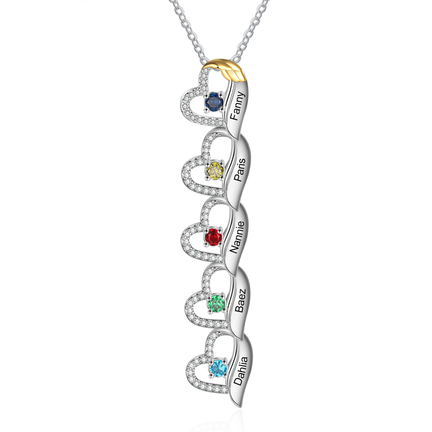 Collier cœur et aile 5 Prénom Personnalisé avec pierre de naissance Collier Personnalisé Femme | Jessemade