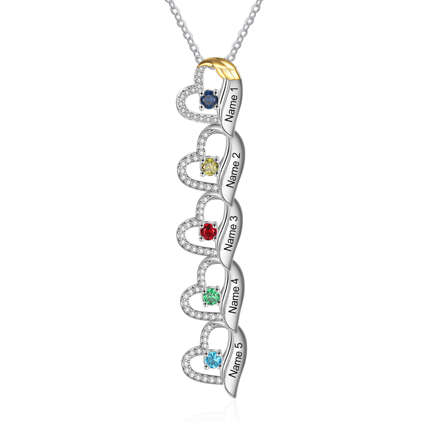 Collier cœur et aile 5 Prénom Personnalisé avec pierre de naissance Collier Personnalisé Femme | Jessemade