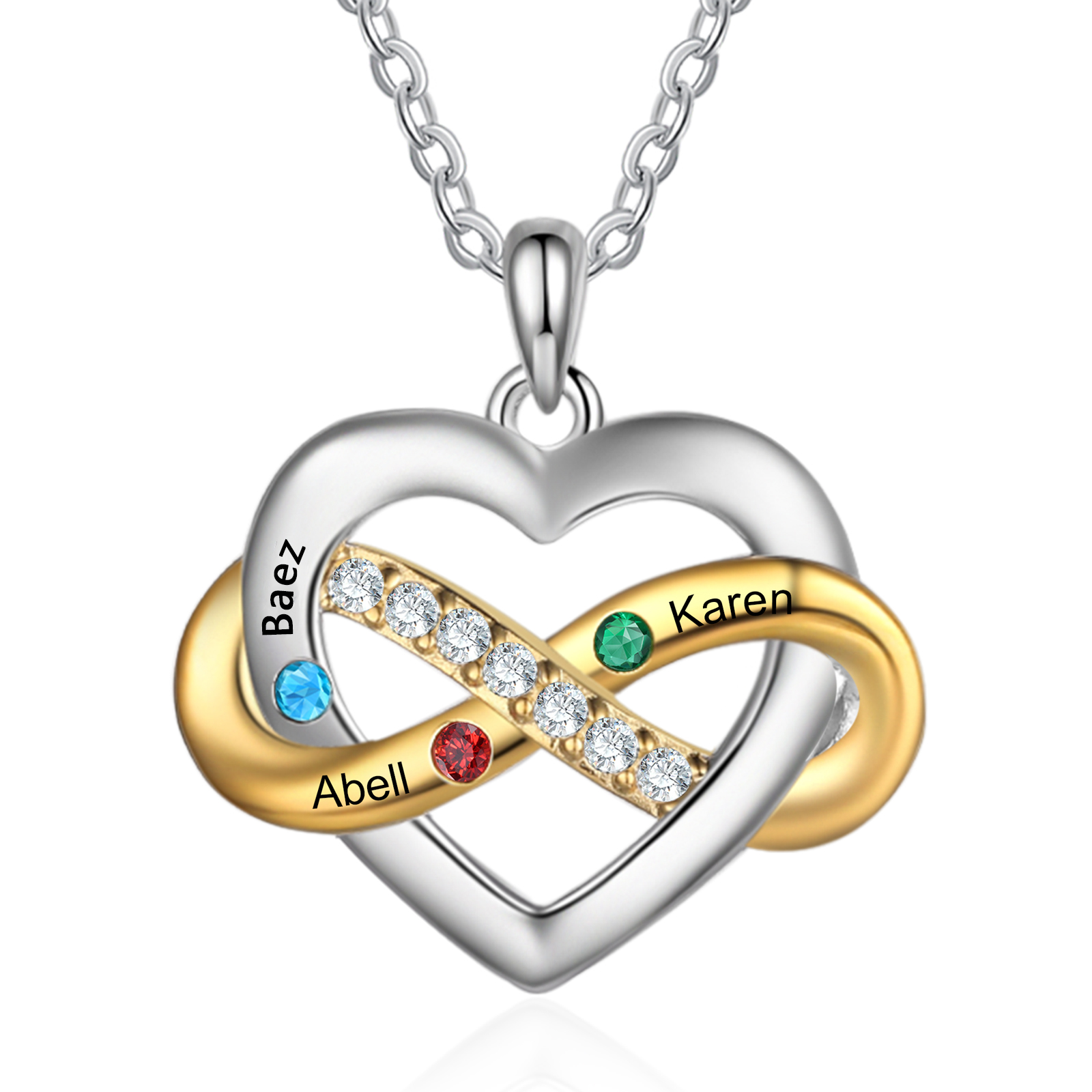 Collier Cœur infini 2-6 Prénoms Personnalisés avec pierres de naissance Collier Personnalisé Femme Cadeau pour femme | Jessemade