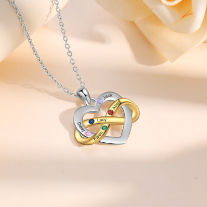 Collier cœur infini 5 Prénoms Personnalisés avec 5 pierres de naissance Collier Personnalisé Femme Cadeau pour femme | Jessemade