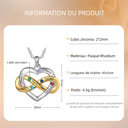 Collier Cœur infini 2-6 Prénoms Personnalisés avec pierres de naissance Collier Personnalisé Femme Cadeau pour femme | Jessemade