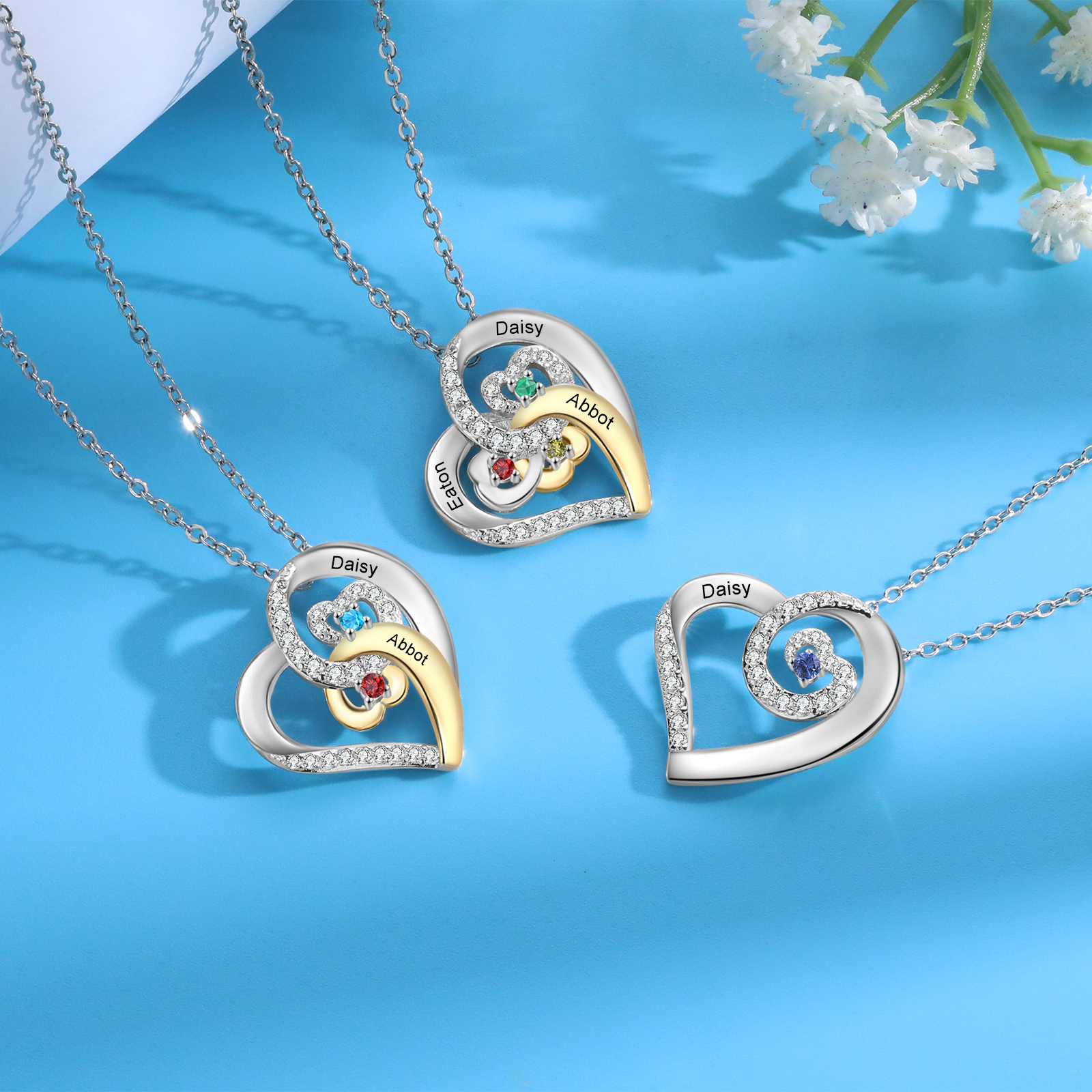 Collier Coeur en Spirale Collier Personnalisé avec 1 Prénom et pierre de naissance pour Femme | Jessemade