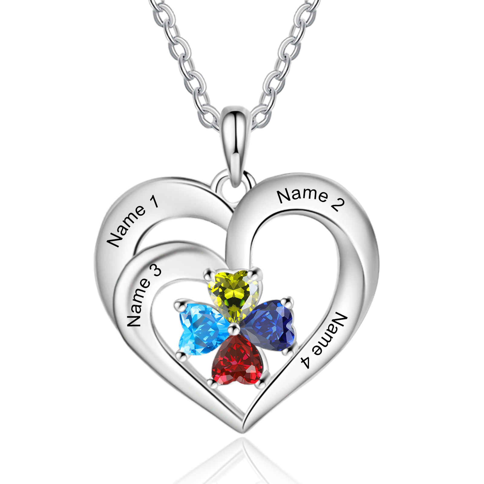 Collier Coeur 4 Prénoms Personnalisés avec Pierres de naissance Cadeau pour Femmes Saint Valentin|Jessemade