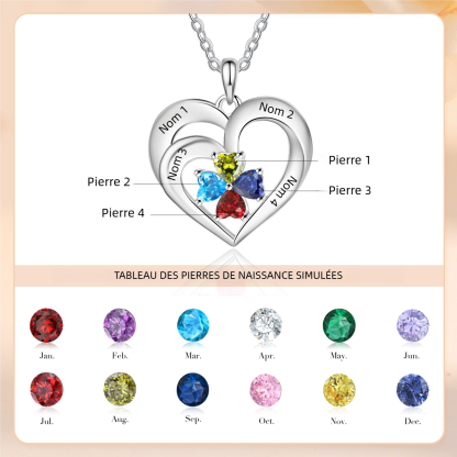 Collier Coeur 1-5 Prénoms Personnalisés avec Pierres de naissance Cadeau pour Femmes Saint Valentin｜Jessemade