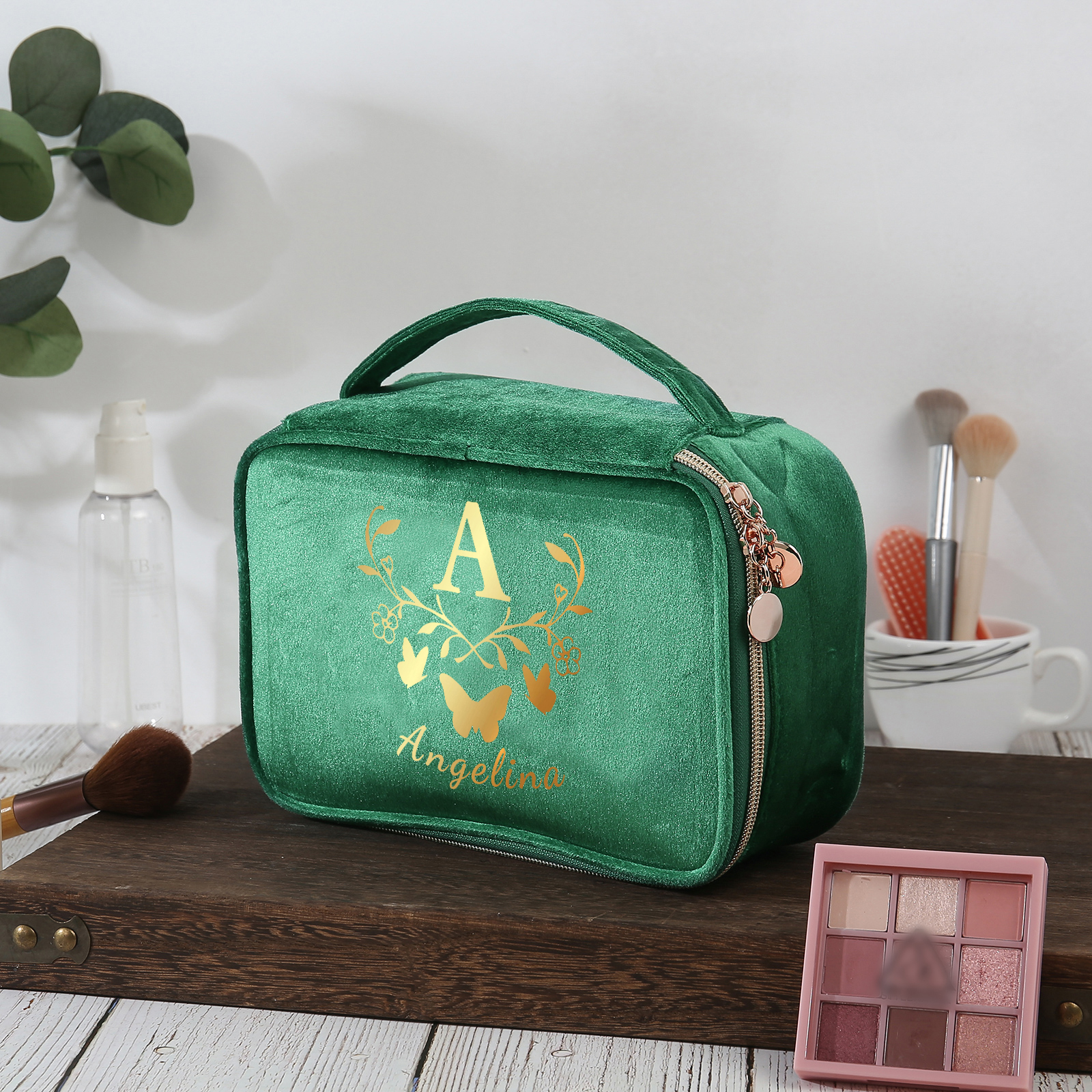 Trousse De Maquillage Papillon Lettre et Prénom Personnalisés-Cadeau pour Femme