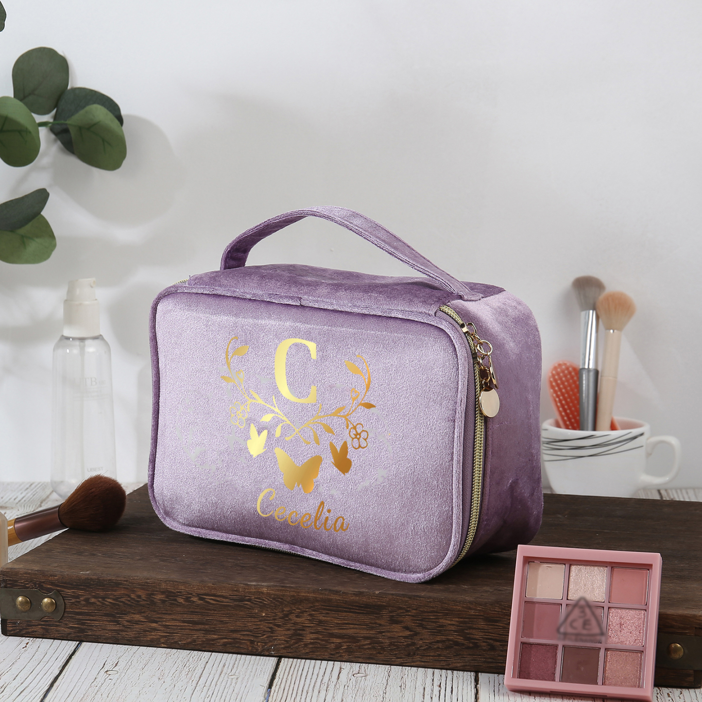 Trousse De Maquillage Papillon Lettre et Prénom Personnalisés-Cadeau pour Femme
