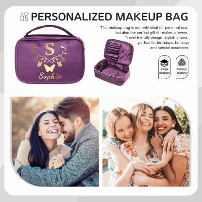 Trousse De Maquillage Papillon Lettre et Prénom Personnalisés-Cadeau pour Femme