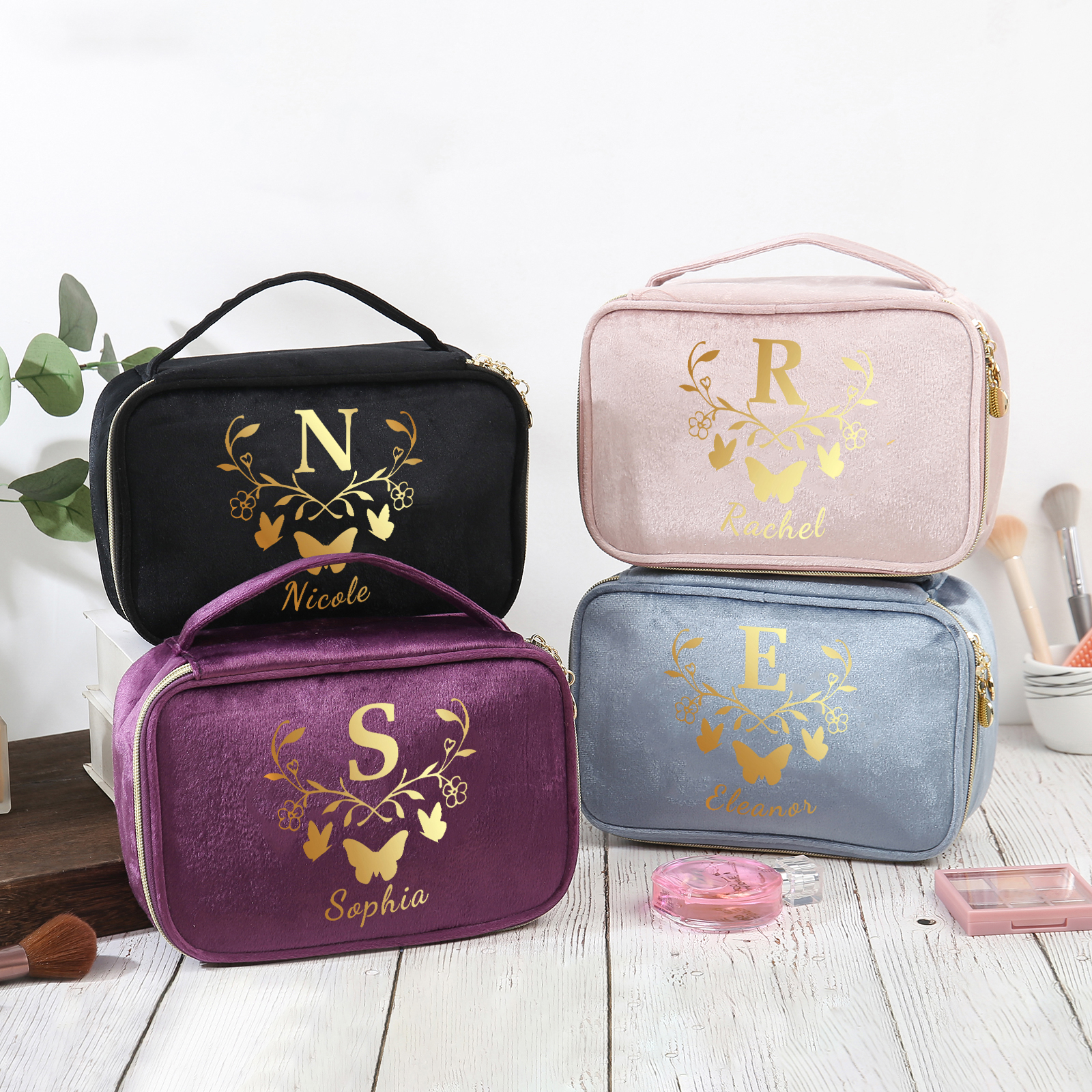 Trousse De Maquillage Papillon Lettre et Prénom Personnalisés-Cadeau pour Femme