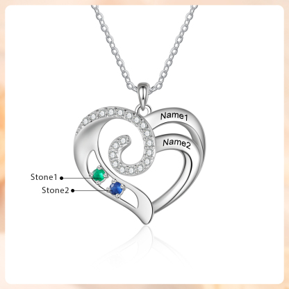 Collier Coeur 2 Prénoms Personnalisés avec 2 Pierre de Naissance Collier Personnalisé Femme｜Jessemade