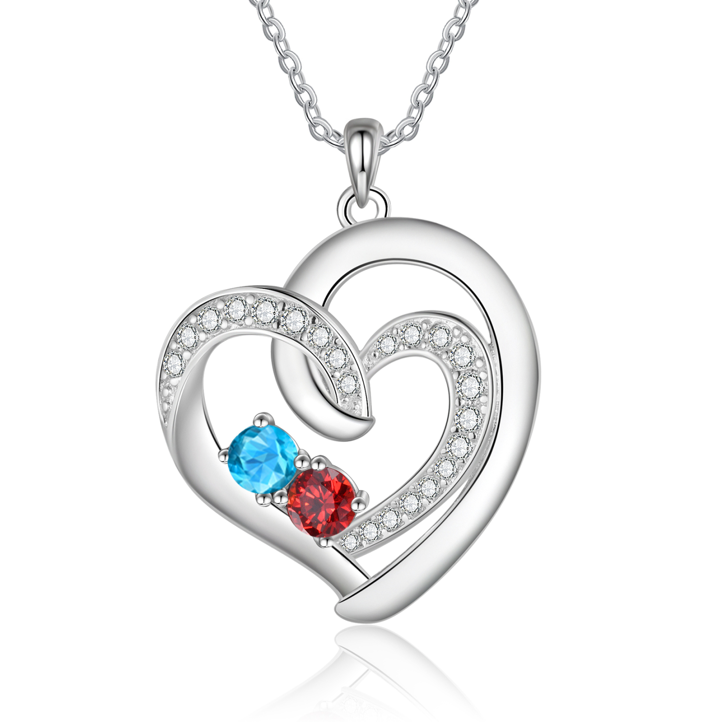 Collier Coeur 2 Prénoms Personnalisés avec Pierre de Naissance Collier Personnalisé Femme|Jessemade