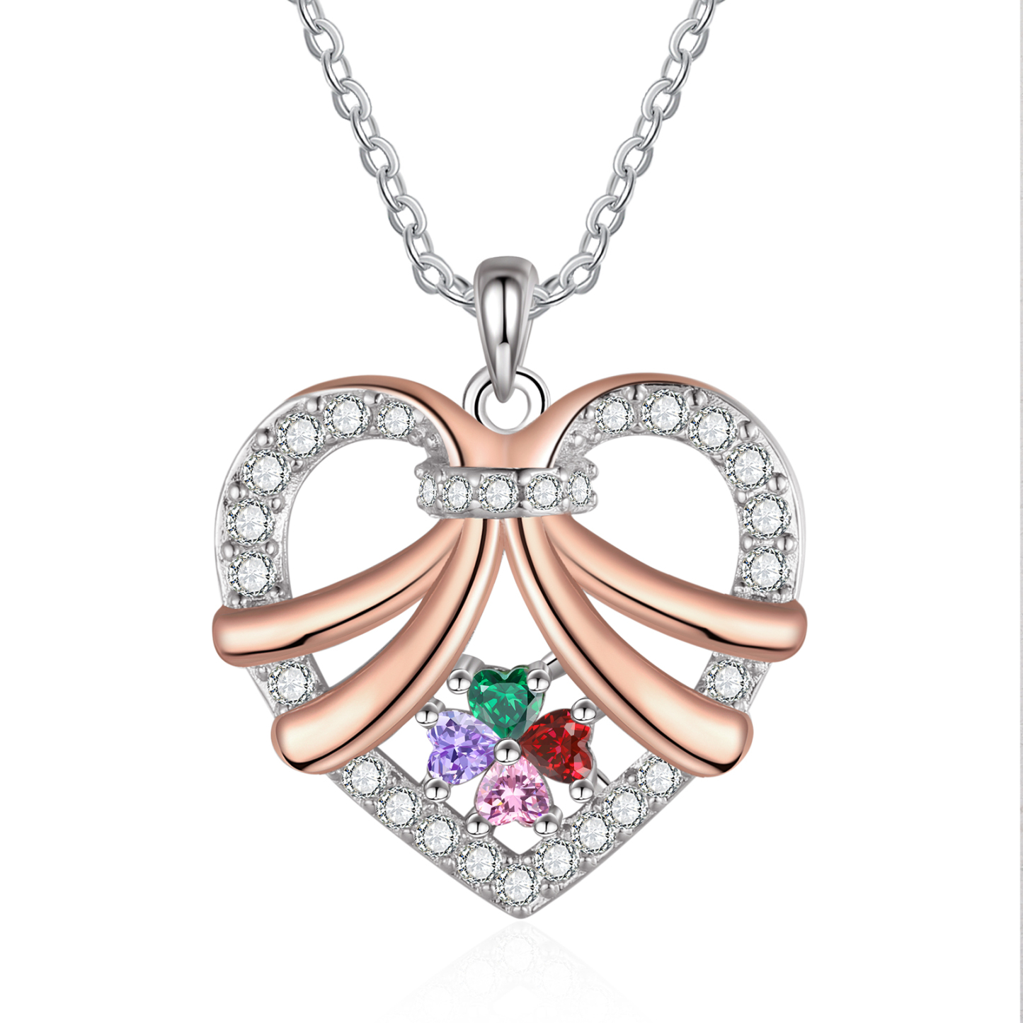 Collier Coeur en plaqué rhodium 3 Prénoms Personnalisés avec Pierre de Naissance Collier Personnalisé Femme|Jessemade