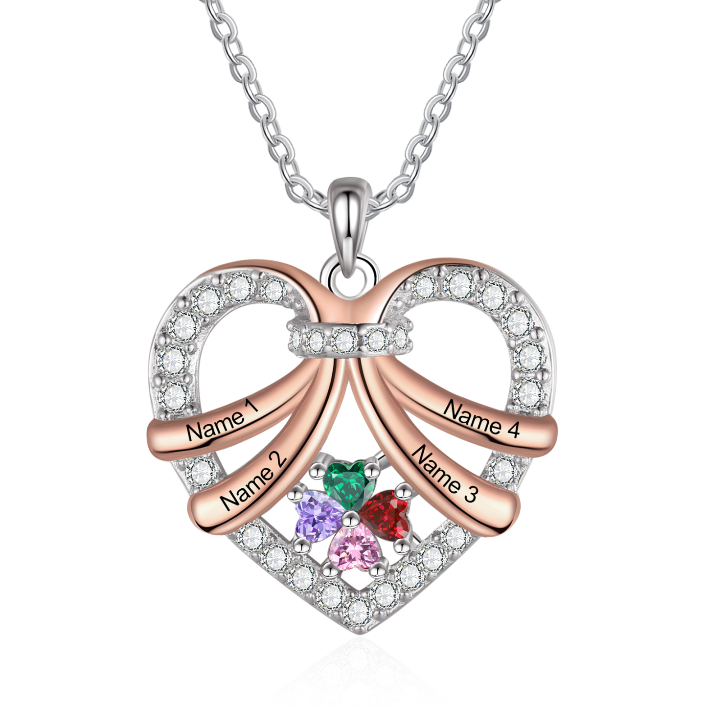 Collier Coeur en plaqué rhodium 3 Prénoms Personnalisés avec Pierre de Naissance Collier Personnalisé Femme|Jessemade
