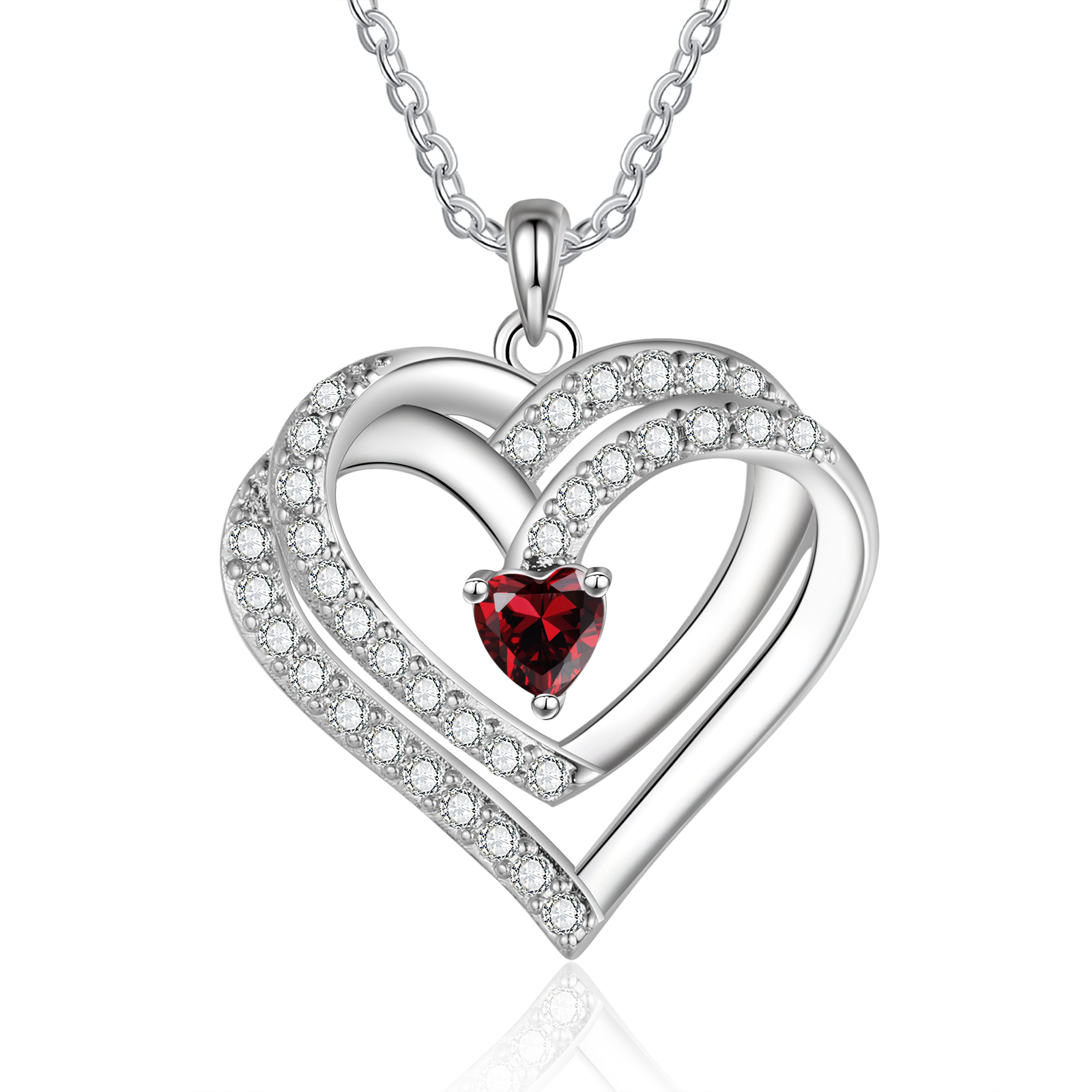 Collier Coeur en plaqué rhodium 1 Prénoms gravé Personnalisés avec Pierre de Naissance Collier Personnalisé Femme|Jessemade