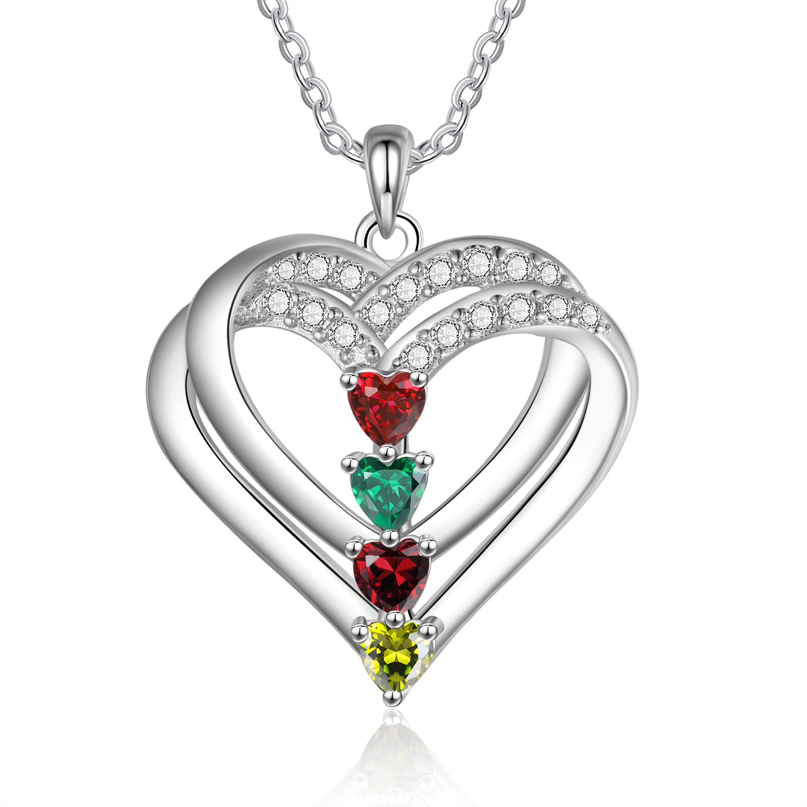 Collier Coeur Argent S925 4 Prénoms Personnalisés avec 4 Pierres de naissance pour Femmes Saint Valentin|Jessemade
