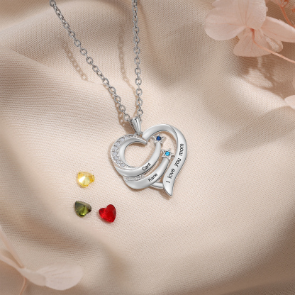Collier cœur et étoile 2 Prénoms gravé Personnalisés avec Pierre de Naissance Collier Personnalisé Femme｜Jessemade