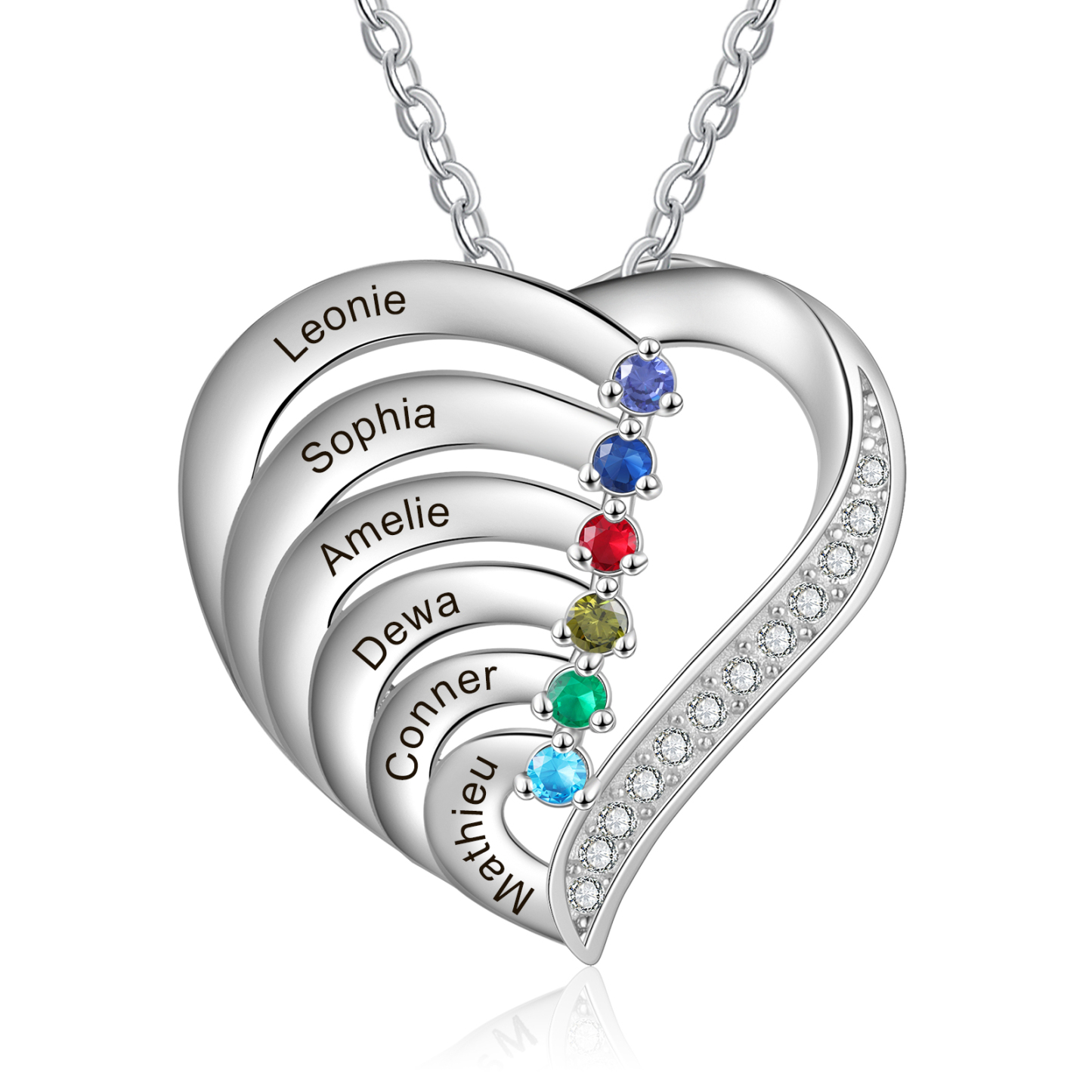 Collier Cœur Personnalisé avec Pierres de Naissance et Gravures - Cadeau Émotionnel pour Proches | Jessemade