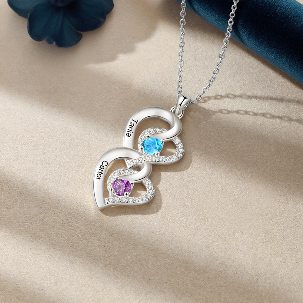 Collier cœur 2-4 Prénoms Personnalisés avec pierre de naissance Collier Personnalisé Femme Cadeau pour femme| Jessemade