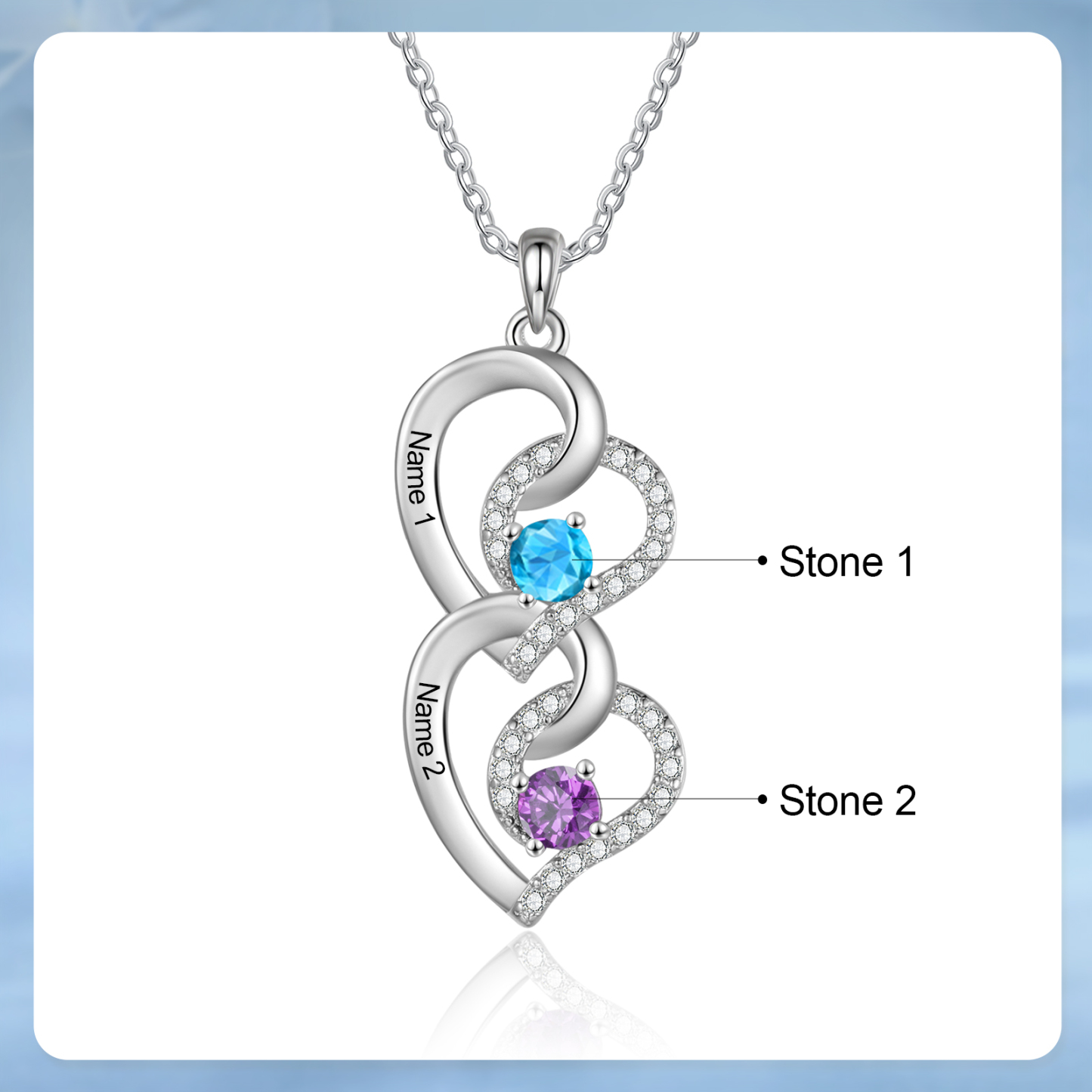Collier cœur 2 Prénoms Personnalisés avec pierre de naissance Collier Personnalisé Femme Cadeau pour femme| Jessemade