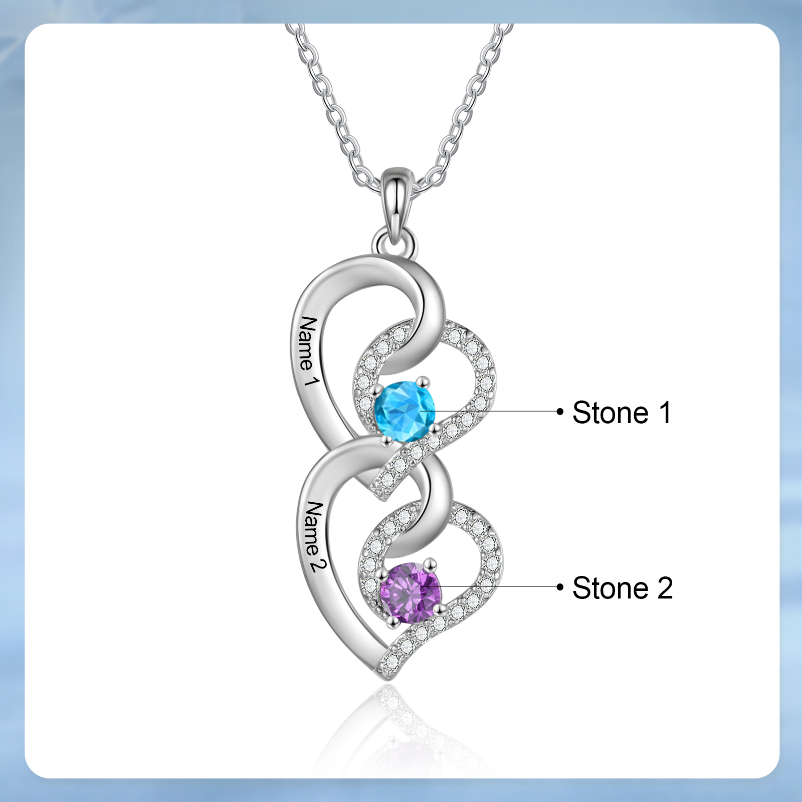 Collier cœur 2 Prénoms Personnalisés avec pierre de naissance Collier Personnalisé Femme Cadeau pour femme| Jessemade