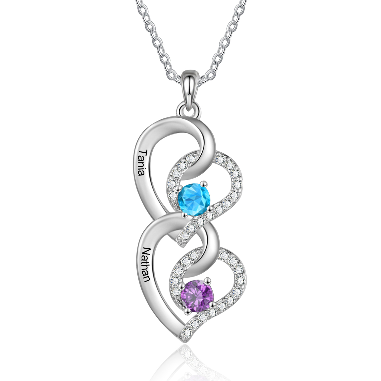 Collier cœur 2 Prénoms Personnalisés avec pierre de naissance Collier