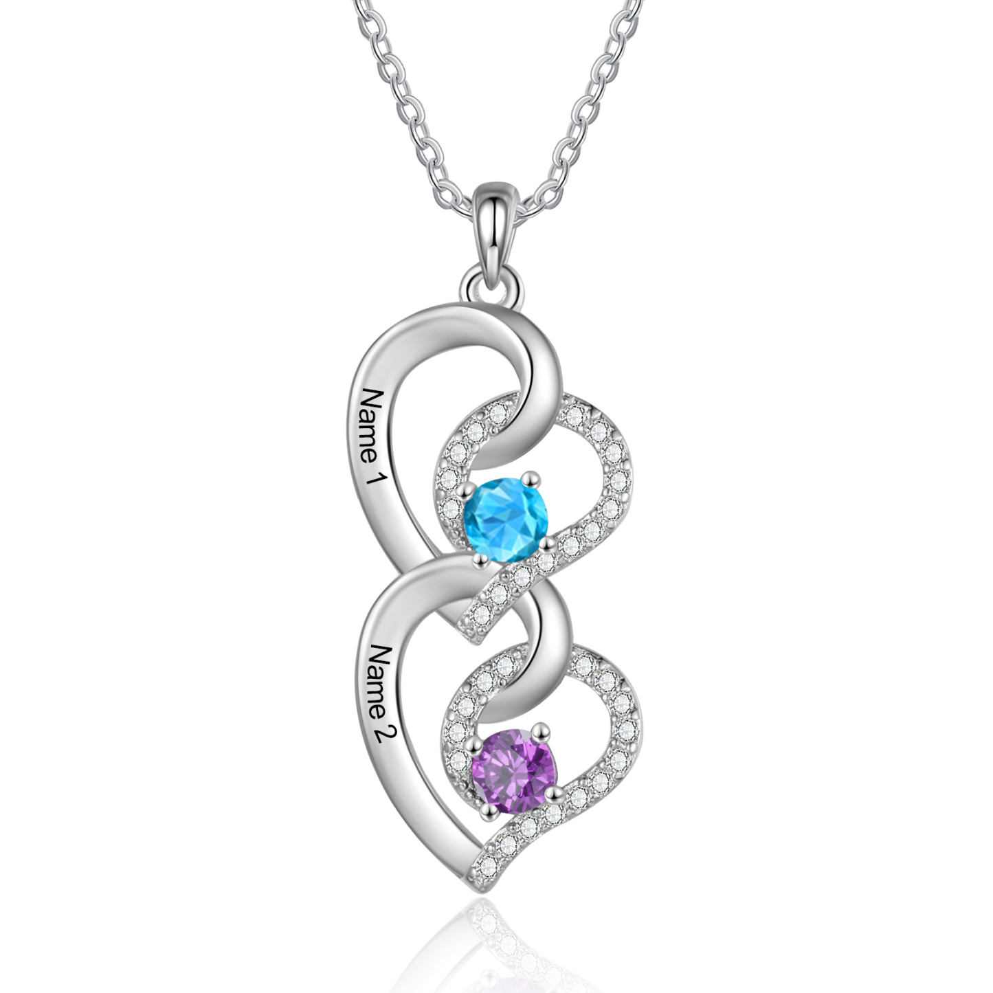 Collier cœur 2 Prénoms Personnalisés avec pierre de naissance Collier Personnalisé Femme Cadeau pour femme| Jessemade