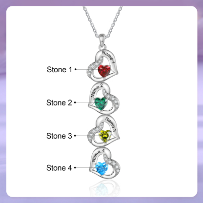 Collier cœur 4 Prénoms Personnalisés avec pierre de naissance Collier Personnalisé Femme Cadeau Émotionnel pour femme| Jessemade