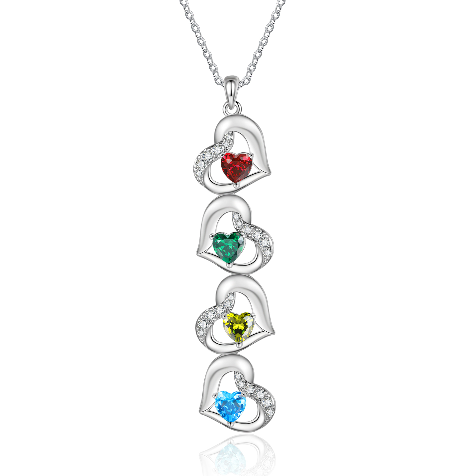 Collier cœur 4 Prénoms Personnalisés avec pierre de naissance Collier Personnalisé Femme Cadeau Émotionnel pour femme| Jessemade
