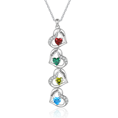Collier cœur 4 Prénoms Personnalisés avec pierre de naissance Collier