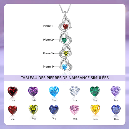 Collier cœur 2-4 Prénoms Personnalisés avec pierre de naissance Collier Personnalisé Femme Cadeau Émotionnel pour femme| Jessemade