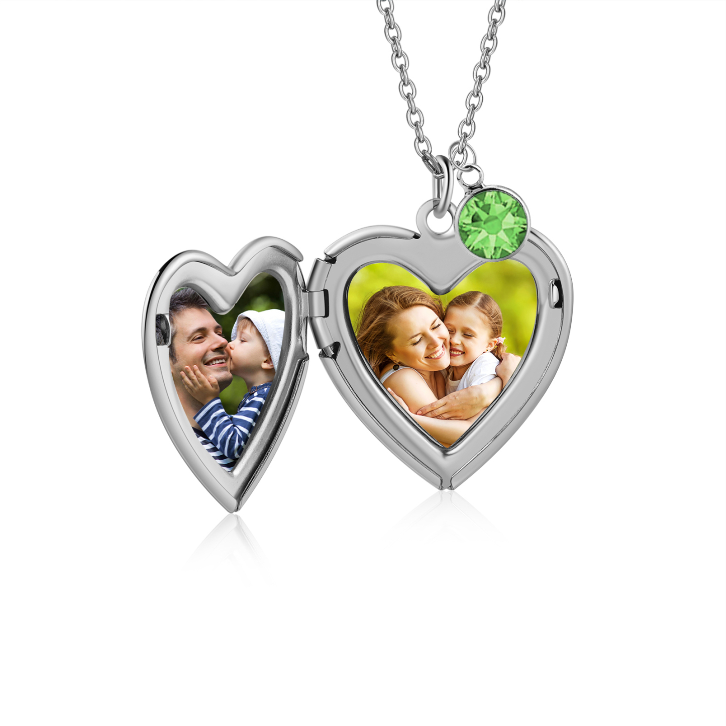 Collier Personnalisé en forme de coeur Pierre de Naissance Collier Personnalisable avec Fleur de Naissance et 2 Photos | Jessemade