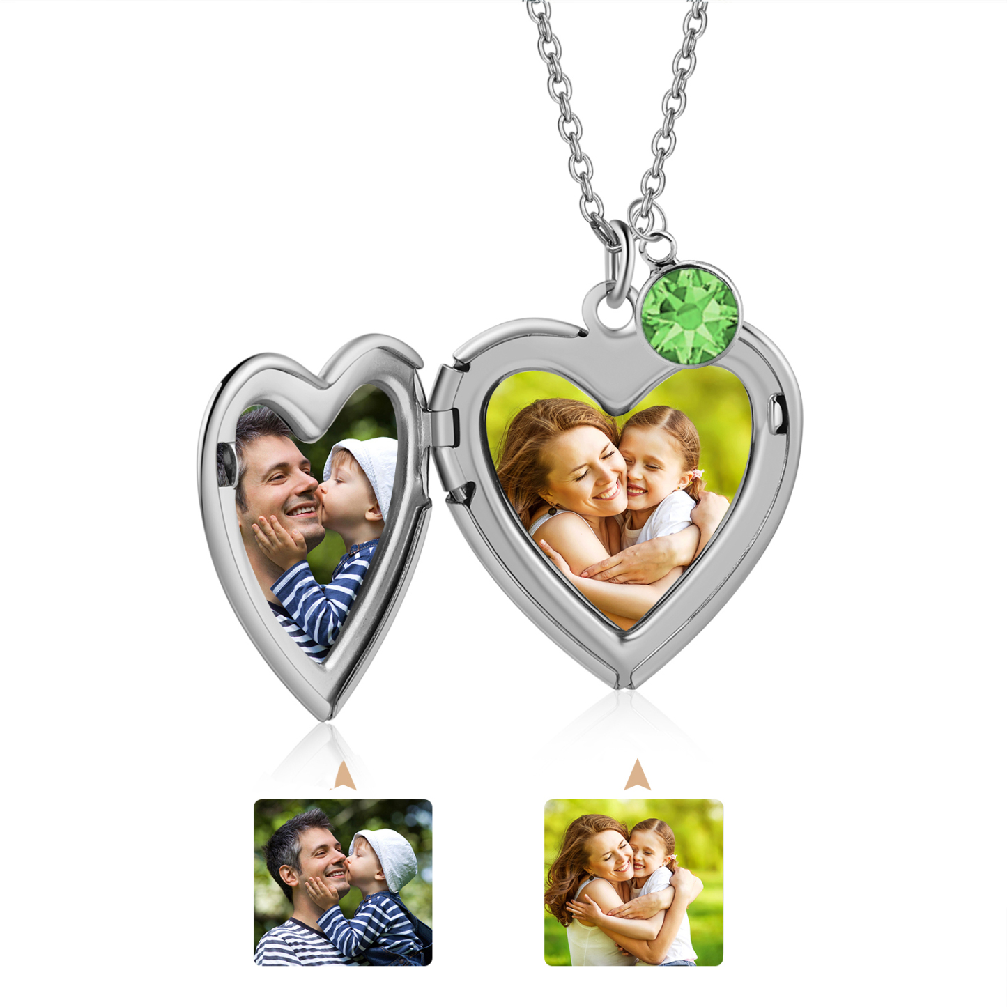 Collier Personnalisé en forme de coeur Pierre de Naissance Collier Personnalisable avec Fleur de Naissance et 2 Photos | Jessemade