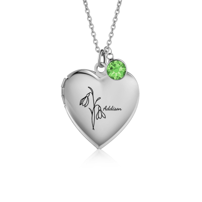 Collier Personnalisé en forme de coeur Pierre de Naissance Collier Personnalisable avec Fleur de Naissance et 2 Photos | Jessemade