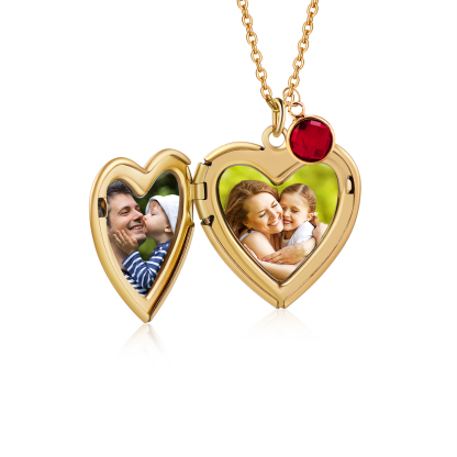 Collier Personnalisé en forme de coeur Pierre de Naissance Collier Personnalisable avec Fleur de Naissance et 2 Photos | Jessemade
