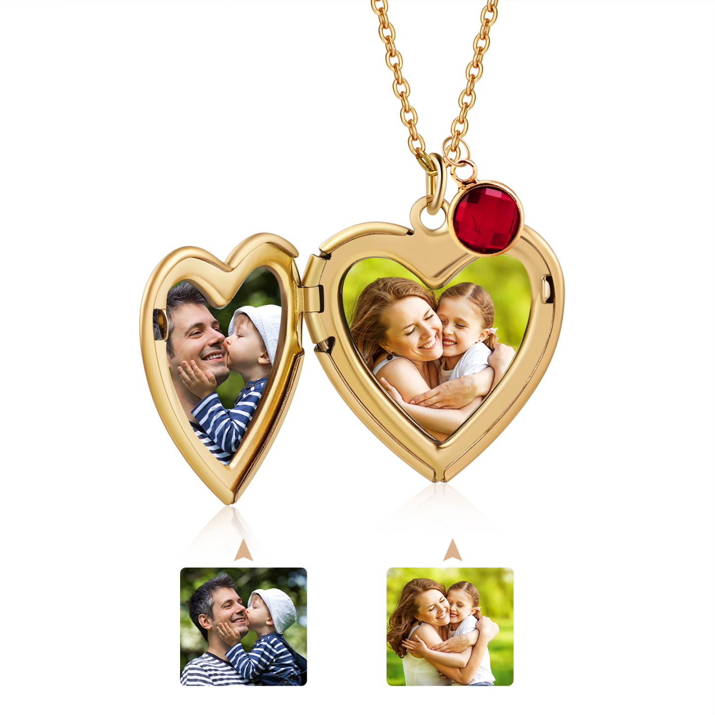 Collier Personnalisé en forme de coeur Pierre de Naissance Collier Personnalisable avec Fleur de Naissance et 2 Photos | Jessemade