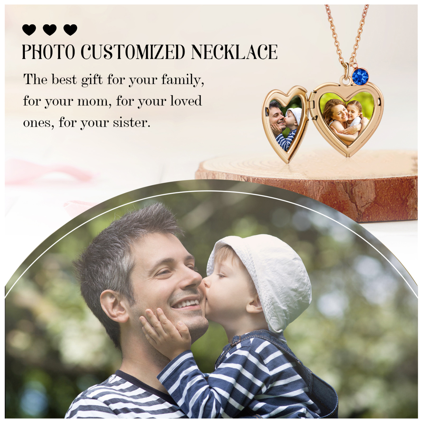 Collier Personnalisé en forme de coeur Pierre de Naissance Collier Personnalisable avec Fleur de Naissance et 2 Photos | Jessemade