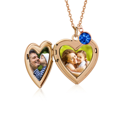 Collier Personnalisé en forme de coeur Pierre de Naissance Collier Personnalisable avec Fleur de Naissance et 2 Photos | Jessemade