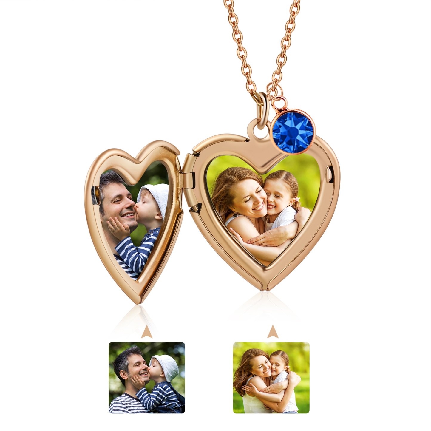 Collier Personnalisé en forme de coeur Pierre de Naissance Collier Personnalisable avec Fleur de Naissance et 2 Photos | Jessemade
