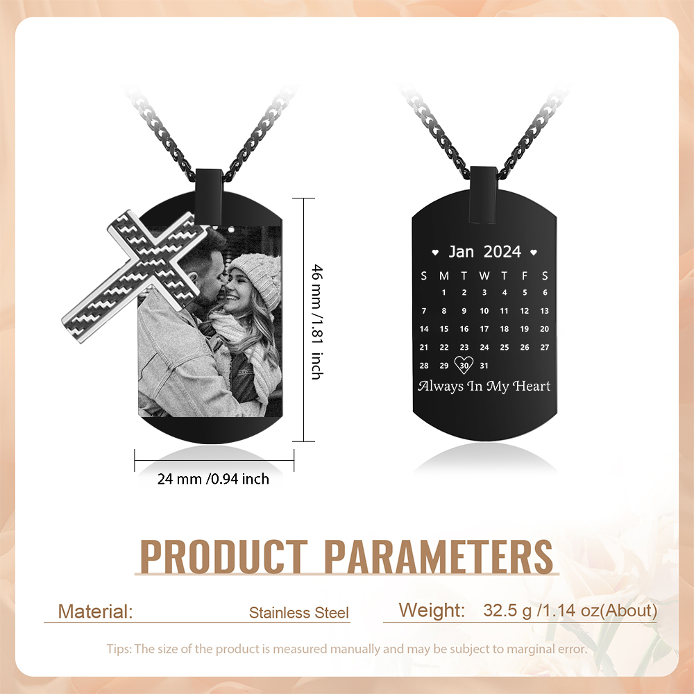Collier Croix Collier Photo et Date Personnalisé avec Texte pour Homme|Jessemade