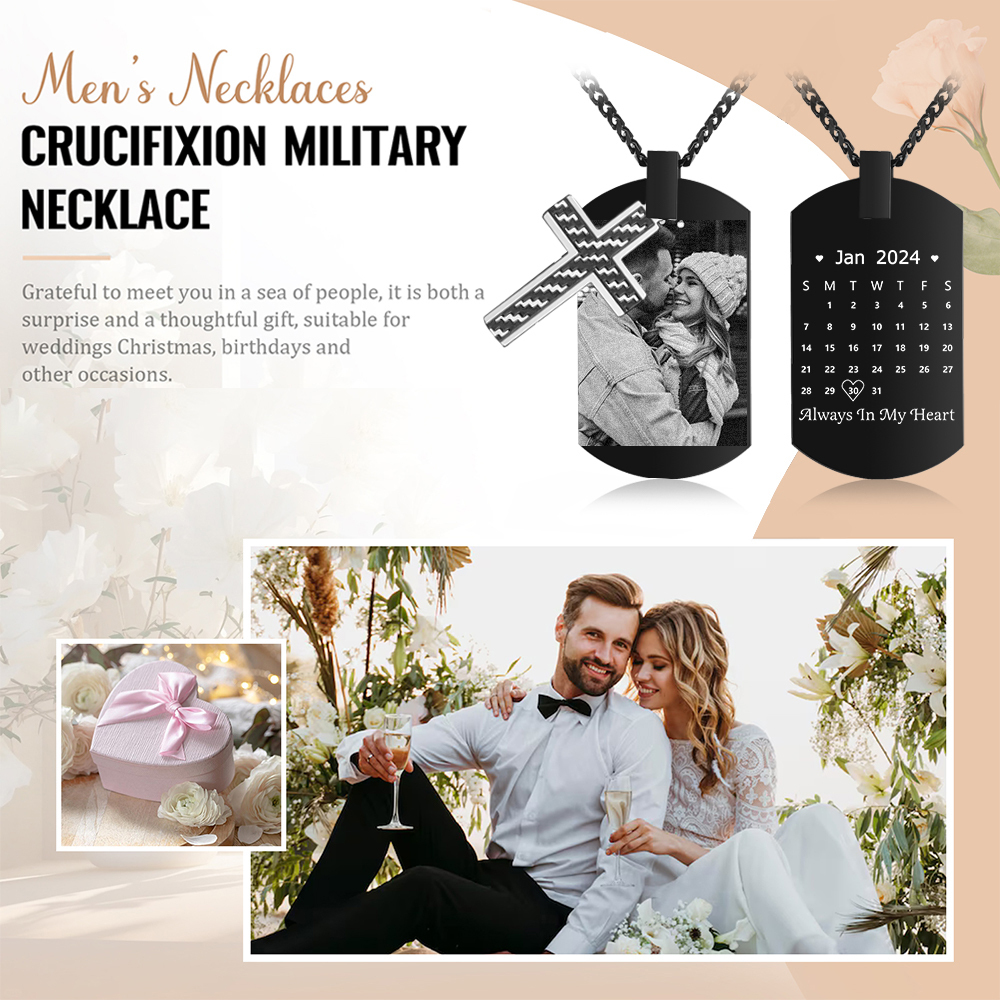 Collier Croix Collier Photo et Date Personnalisé avec Texte pour Homme|Jessemade