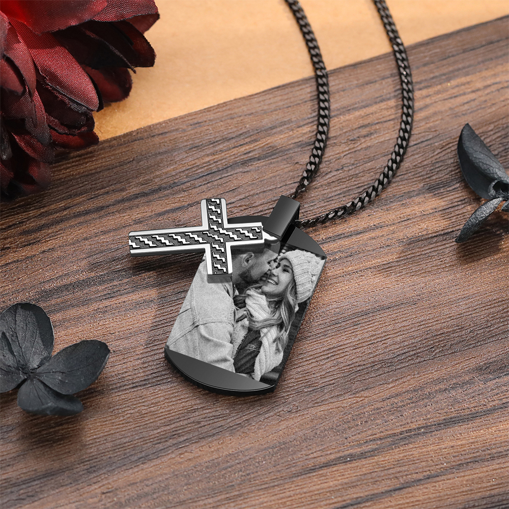 Collier Croix Collier Photo et Date Personnalisé avec Texte pour Homme|Jessemade