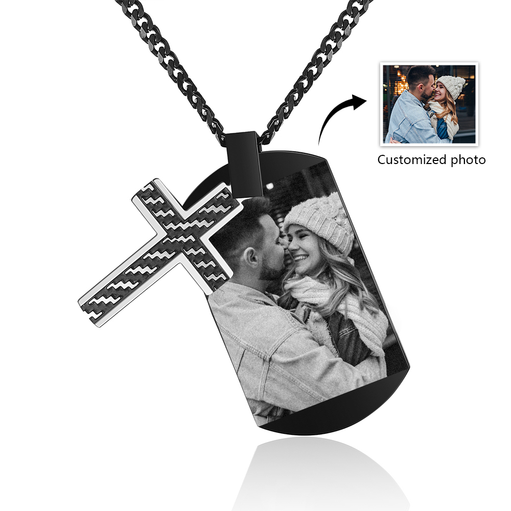 Collier Croix Collier Photo et Date Personnalisé avec Texte pour Homme|Jessemade