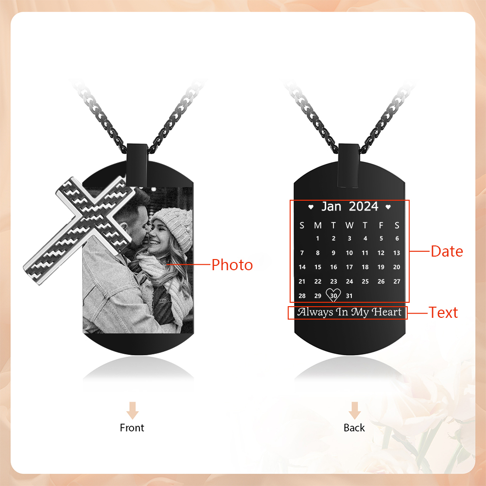 Collier Croix Collier Photo et Date Personnalisé avec Texte pour Homme|Jessemade