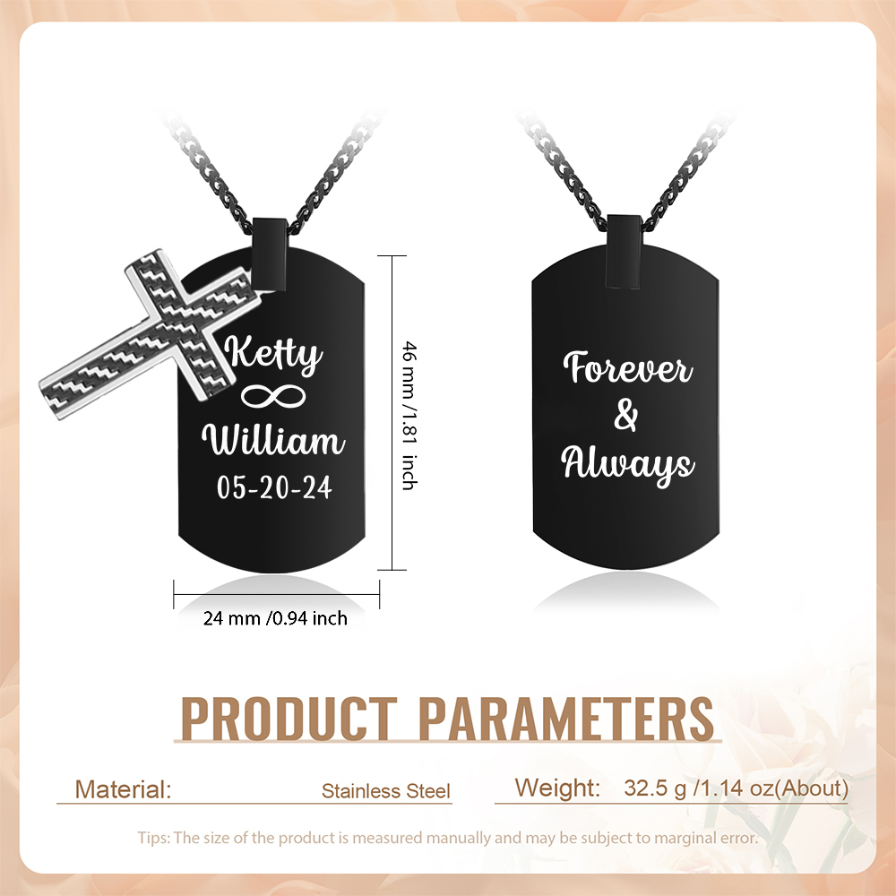 Collier Croix Collier 2 Prénoms et Date Personnalisés avec Texte pour Couple｜Jessemade