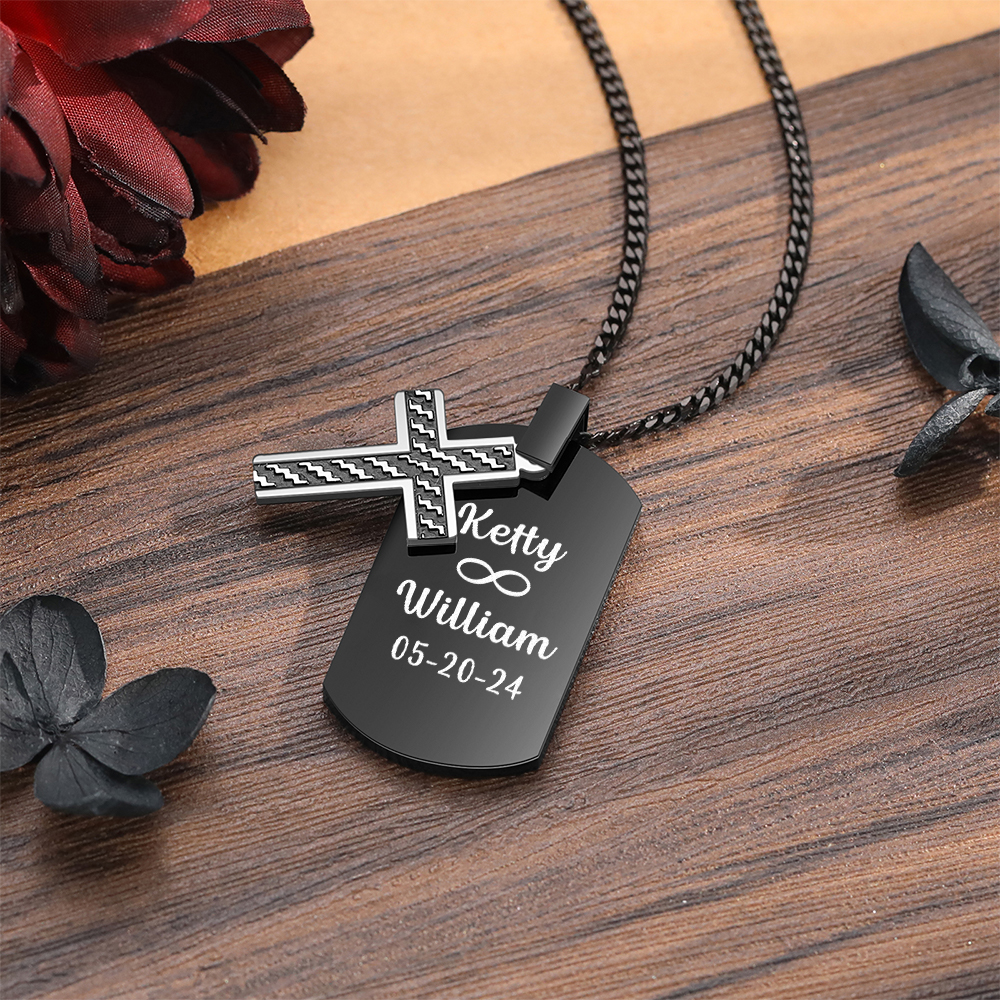 Collier Croix Collier 2 Prénoms et Date Personnalisés avec Texte pour Couple｜Jessemade