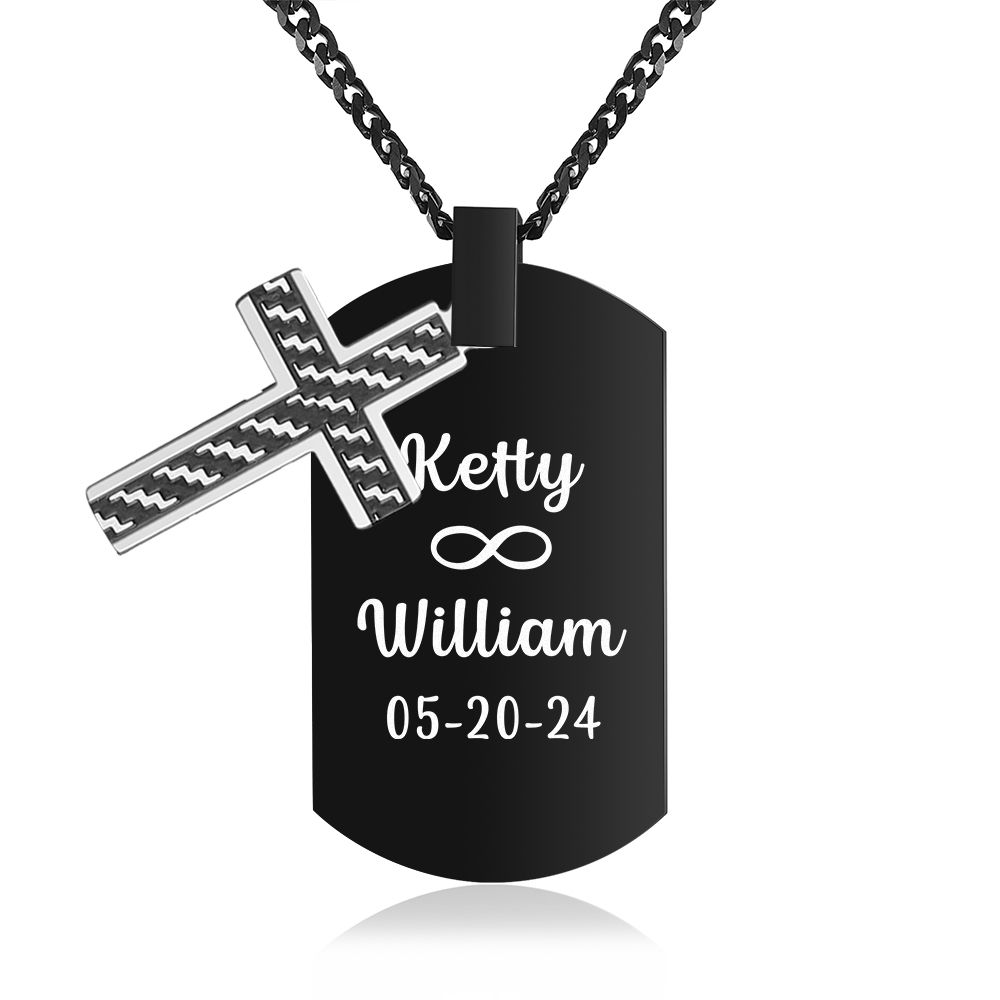 Collier Personnalisé Homme avec Prénom et Date Collier Croix et Ailes｜