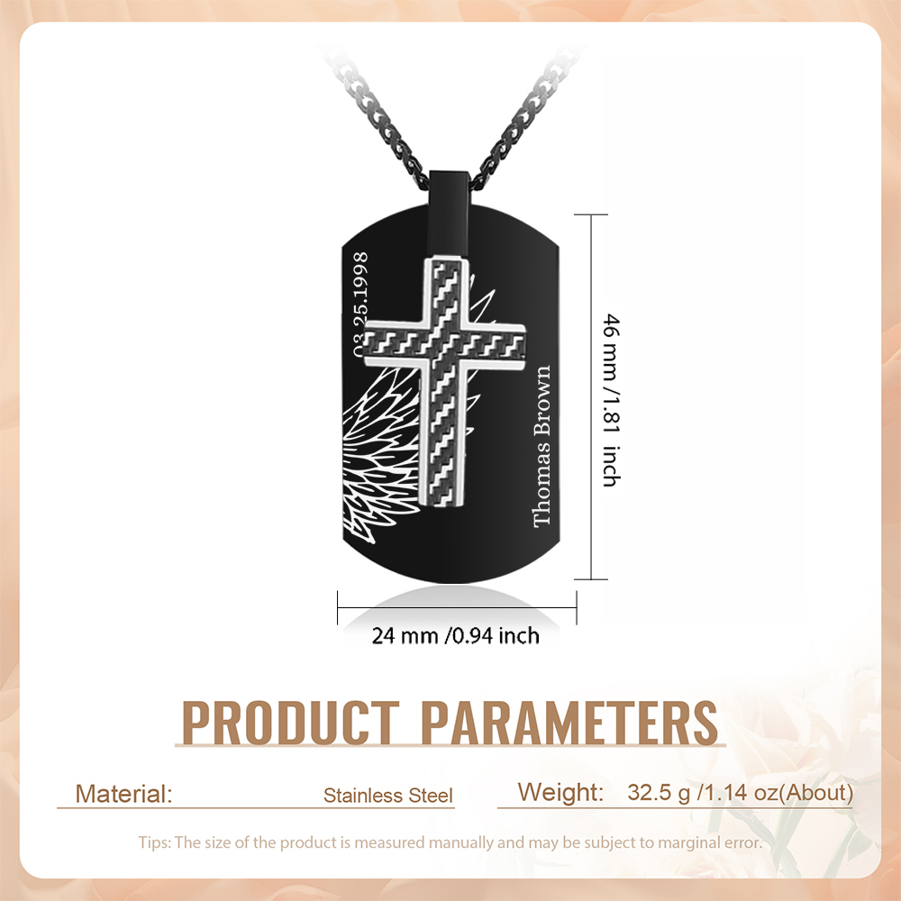 Collier Personnalisé Homme avec Prénom et Date Collier Croix et Ailes|Jessemade