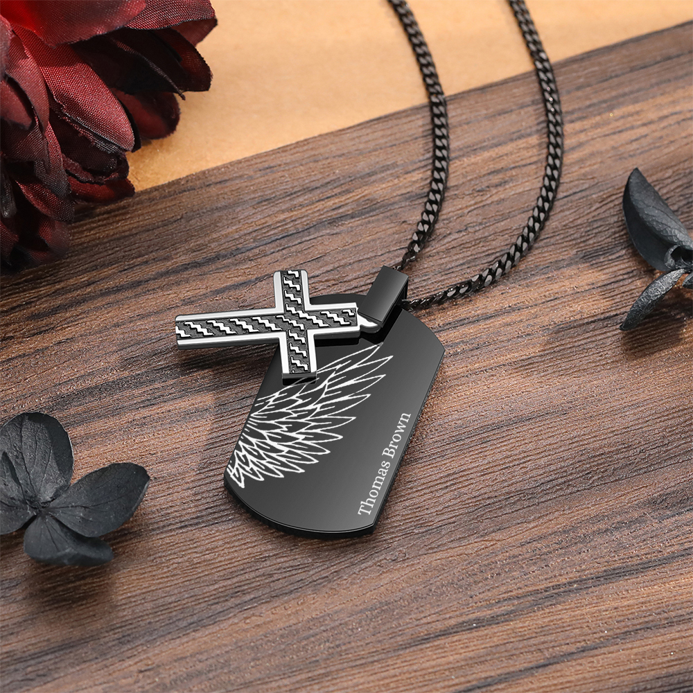 Collier Personnalisé Homme avec Prénom et Date Collier Croix et Ailes|Jessemade