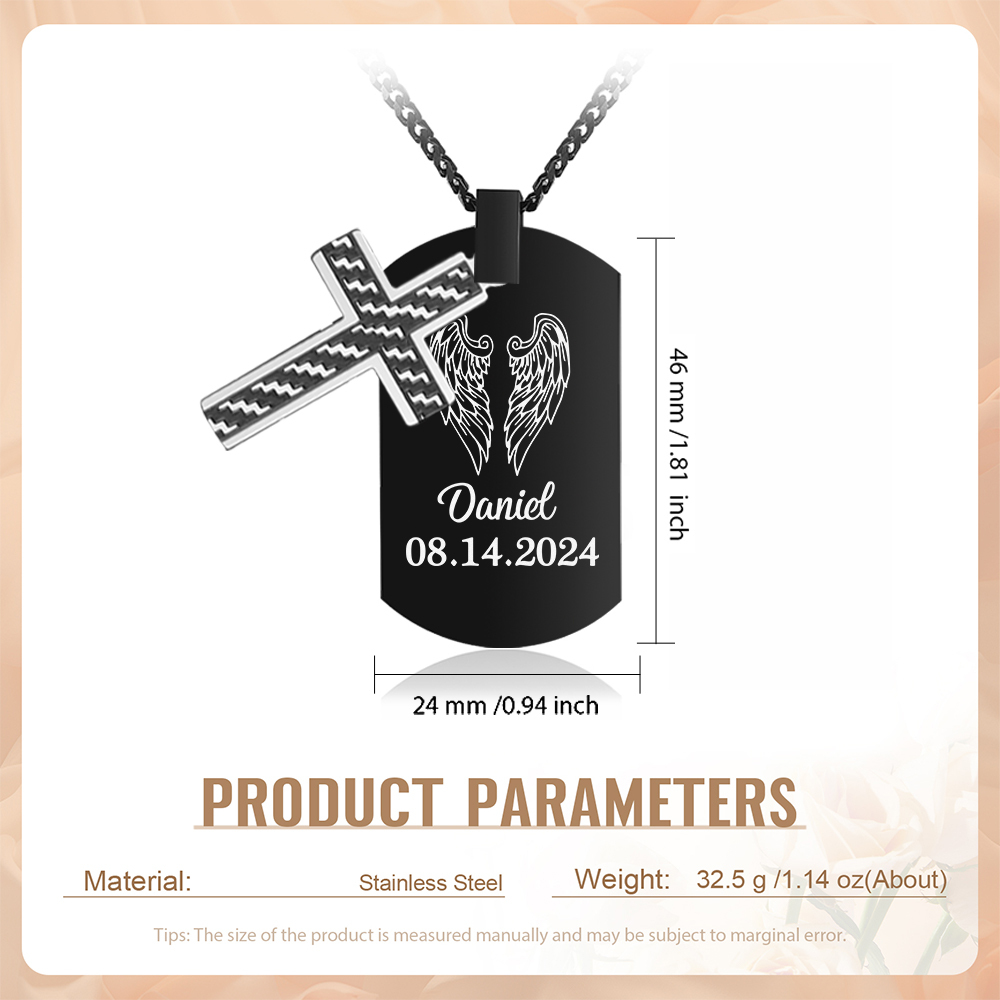 Collier Personnalisé Homme avec Prénom et Date Collier Croix et Ailes|Jessemade